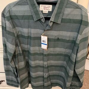 Original Penguin Men's Casual Green and Gray Striped Shirt